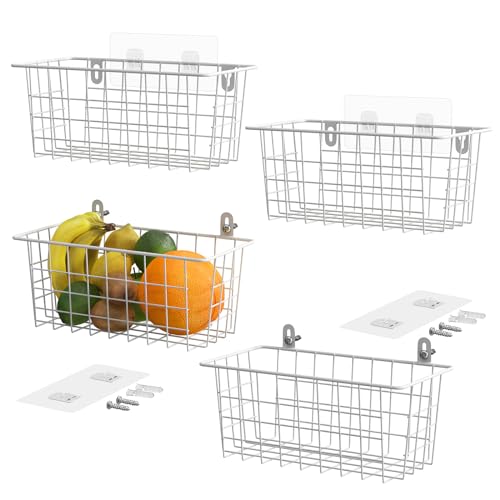 Hanging Wire Baskets Kitchen Storage Basket Adhesive and Screws Basket Over the Cabinet Door Organizer with Adhesive Strips and Screws Accessories (2 Count)