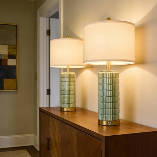 25'' Bedside Table Lamps Set of 2 for Living Room with USB A&C Ports