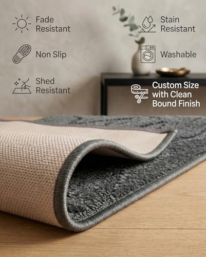Custom Size Hallway Runner Rug Trellis Grey Color 31 inch Wide Select Your Length Non