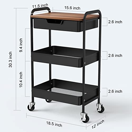 3 Tier Rolling Cart with Drawer