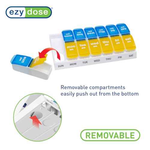 Weekly (7-Day) AM/PM Pill Organizer, Large Case, Blue/Yellow