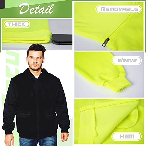High Visibility Reflective Safety Hoodie Jacket With Removable Sleeves Hi Vis Outdoor Protective Workwear Unisex
