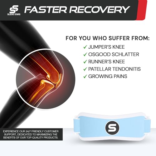 Sleeve Stars Swedish Brand Patellar Tendon Support Strap for Women & Men Effective Osgood Schlatter Knee Brace Youth & Kids Knee Brace with 3 Adjustable Length fits 7"