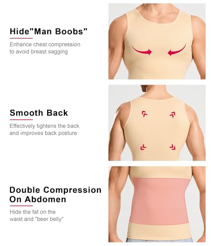 Men's Compression Shirt Shapewear Slimming Body Shaper Vest Beige