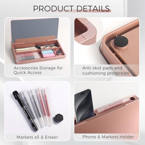 Compact Glass Desktop Whiteboard with Storage 12x7 in