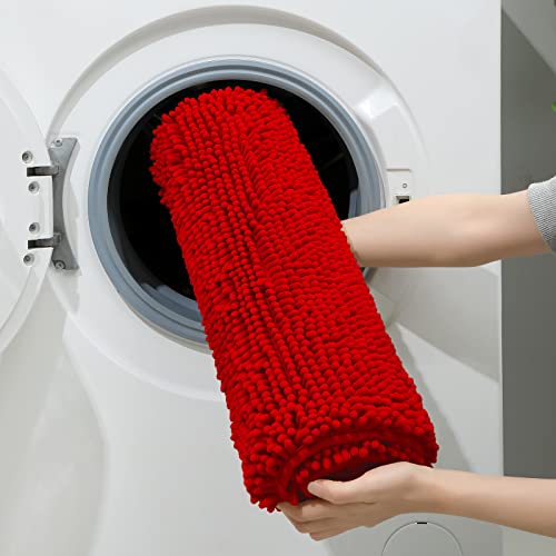 Red Chenille Bathroom Rugs Set of 3 (3 Count)