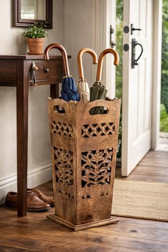 Antique Wooden Umbrella Stand & Walking Cane Holder for Home