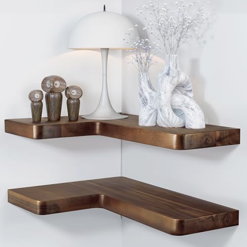 Acacia Wood Corner Floating Shelf 17” x 12” (2 Count)