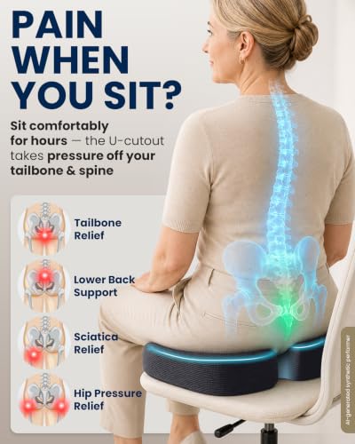 Seat Cushion Memory Foam Chair Cushion for Tailbone Pain Relief