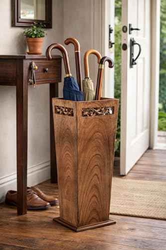 Antique Wooden Umbrella Stand & Walking Cane Holder for Home