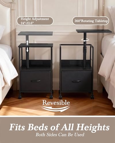 Swivel Lift Top Nightstand with Charging Station