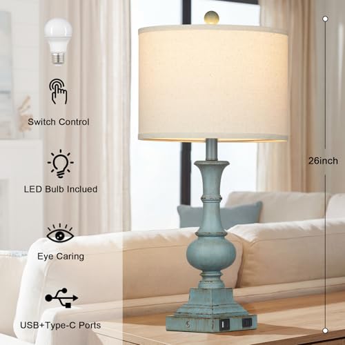 26" Tall Coastal Farmhouse Lamp for Living Room (2 Count)