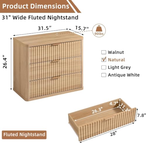 31.5" Wide Fluted Nightstand for Large Spaces
