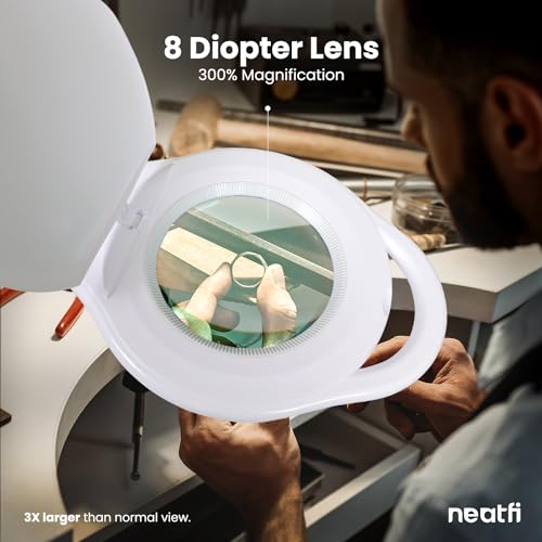 1,000 Lumens | LED Magnifying Lamp with Clamp | Dimmable | 3X Magnification | 3000K–6500K Light | Includes Microfiber Cloth | Light for Reading, Sewing & Crafts (White-4, 8-Diopter)