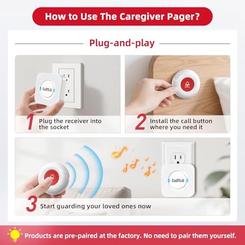 Wireless Caregiver Pager Hand Call Bell for Elderly Alert Buttons (5 Count)