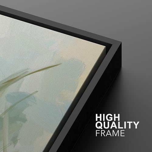 Framed Canvas Print Wall Art White Heron Pair in Marsh Coastal Illustrations Modern Art Decorative Bohemian Colorful for Living Room (2 Count)
