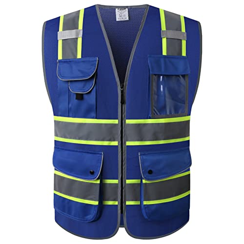 Safety Vest for Men Women Reflective Hi Vis JK100 Blue 4XL