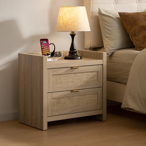 Rattan Nightstand Set of 2 for Bedroom (2 Count)