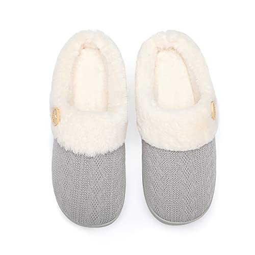Womens Slipper Warm Comfy Memory Foam House Slippers Knitted Shoes Faux Fur Lined Anti