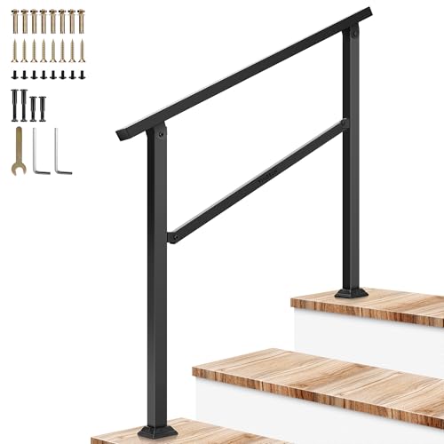 3 Step Stair Handrail 40"x36" Wrought Iron Porch Railing Black - Bel Marant
