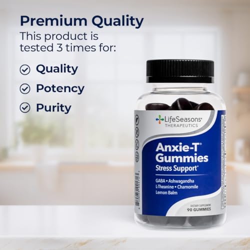 Anxie-T - Stress Relief Gummy - Vitamin Supplement for Mood & Mental Focus Support - Feel Calm and Relaxed - Rapidly Eases Tension - Ashwagandha, GABA & L-Theanine - 90 Gummies (90 Count)