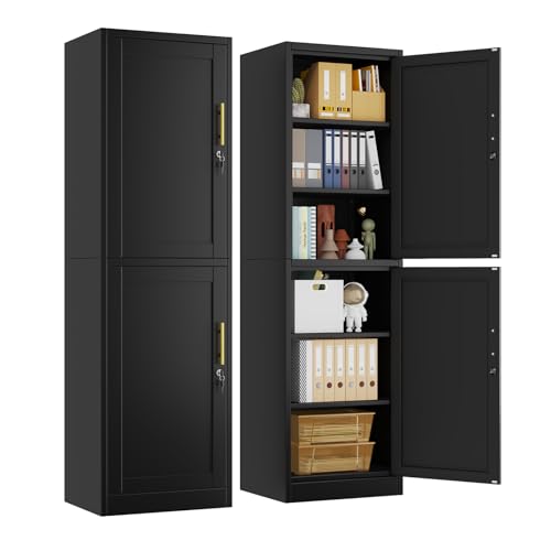 67" Black Lockable Tall Narrow Metal Storage Cabinet