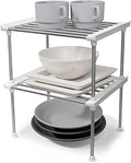Set of 2 Stackable Cabinet Organizer Shelf 9.8 x 7.8 x 6.1 White (2 Count)