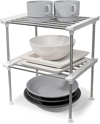 Set of 2 Stackable Cabinet Organizer Shelf 9.8 x 7.8 x 6.1 White (2 Count)