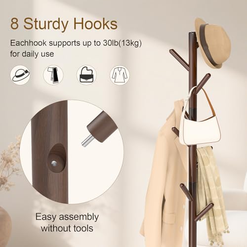 Wooden Coat Rack Freestanding with Stable Square Base