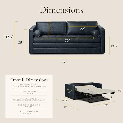 Napa 82" Leather Pull‑Out Sleeper Sofa