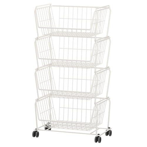 4 Tier Large Stackable Wire Storage Baskets with Wheels