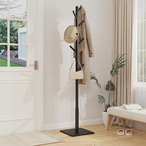 Wooden Coat Rack Freestanding with Stable Square Base