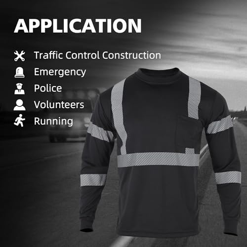 Safety Shirts for Men High Visibility Reflective ANSI Class 2 Hi Vis Construction Work T Shirts Long Sleeve