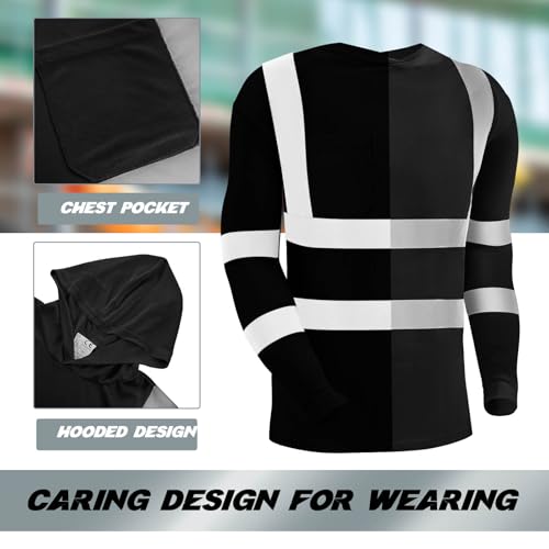 4 Pcs Reflective Safety T Shirt High Visibility Work Shirts with Hood Sun Protection Construction (4 Count)