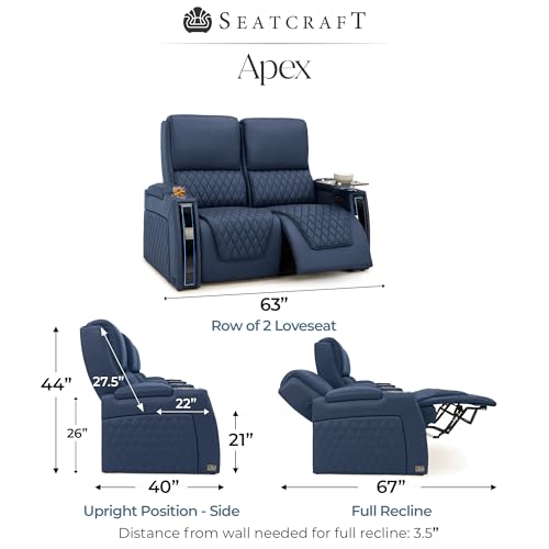 Apex Home Theater Seating Navy Blue Row of 2 Loveseat