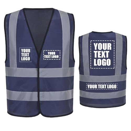 Custom Safety Vest Navy with Name Text and Contact Label