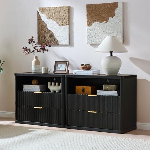 31" Wide Fluted Nightstand with Charging Station