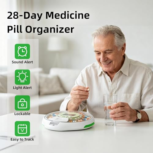 Automatic Pill Dispenser with Alarms & Top Key Lock for Seniors