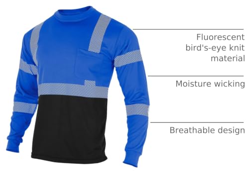 Safety Reflective High Visibility Long Sleeve Shirts ANSI Class 1 Hi Vis Construction Work T Shirts for Men