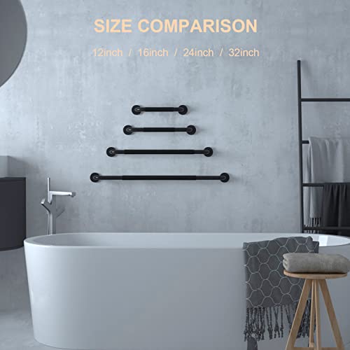 12 Inch Black Bathroom Shower Grab Bar with Anti Slip Rubber Grip