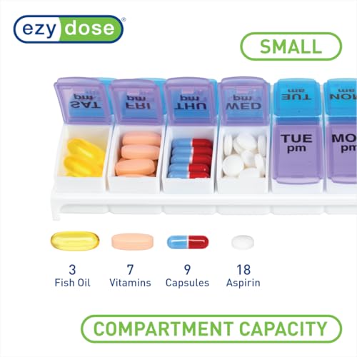 Weekly (7-Day) AM/PM Pill Organizer, Small Case, Blue/Purple