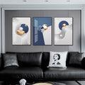 Large Frame Canvas Wall Art Glossy Blue Geometry Modern Living Room (3 Count)
