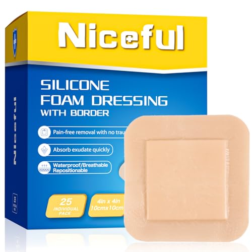 Silicone Foam Dressing 4"x4" 25 PCS for Bed Sores Post Surgery (25 Count)