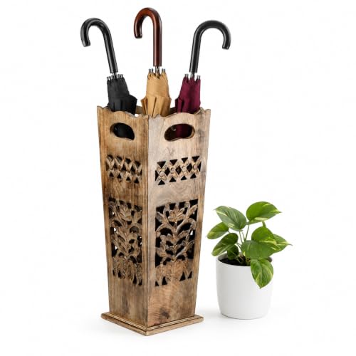 Antique Wooden Umbrella Stand & Walking Cane Holder for Home