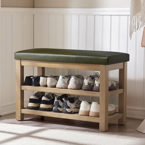 Shoe Rack Bench with Leather Cushion