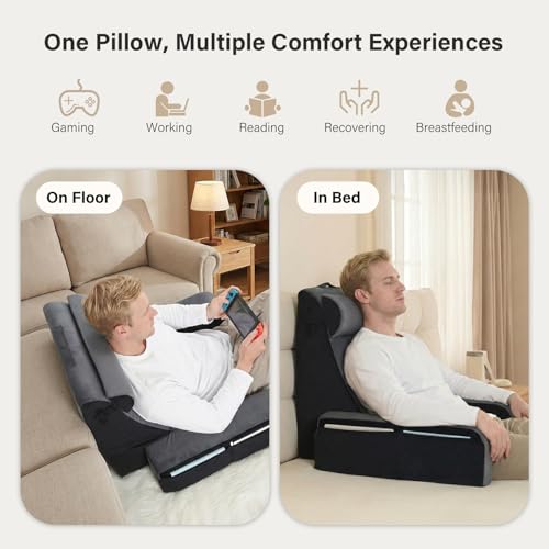 25" Reading Pillow for Bed with XL Side Pockets for Tall Adults
