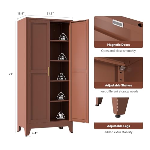 71''Metal Cabinet with 4 Adjustable Shelves