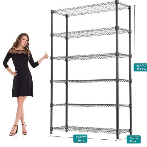 2100LBS 47.2" W 6 Tiers Shelf Storage Shelves Metal Shelving Unit Heavy Duty Garage Shelving Adjustable Wire Shelves for Pantry