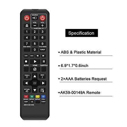 AK59 00149A Remote Replacement for Samsung DVD BD Blu