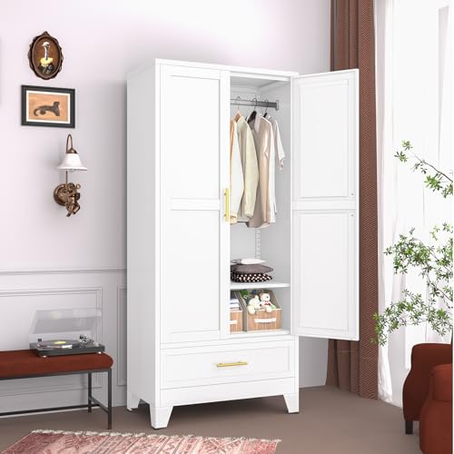 Metal Armoire Wardrobe Closet with Drawers